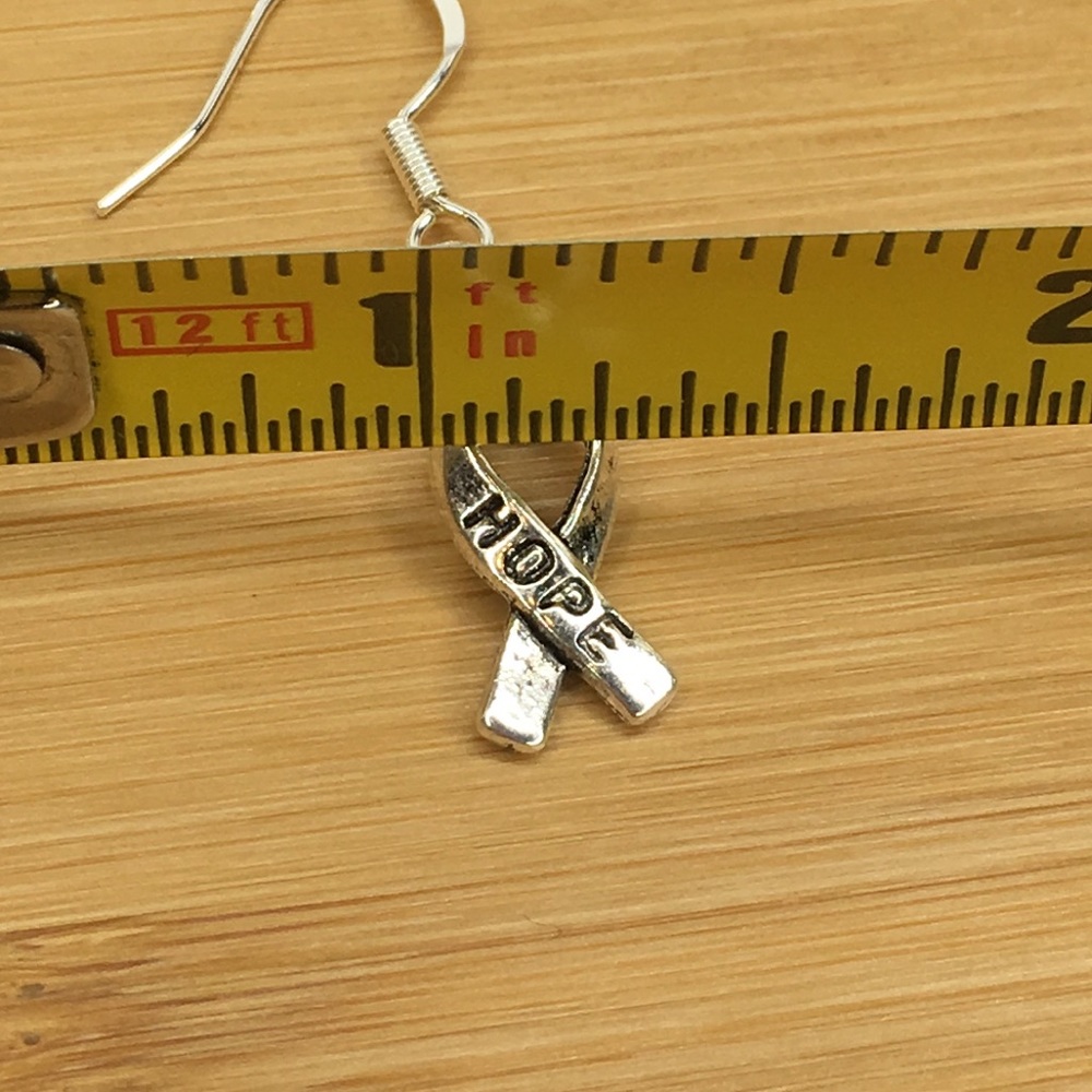 Ribbon Hope .925 Silver Hook Earrings - Picture 7 of 8